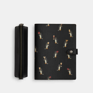Coach Boxed Notebook And Pencil Case Set With Penguin Print